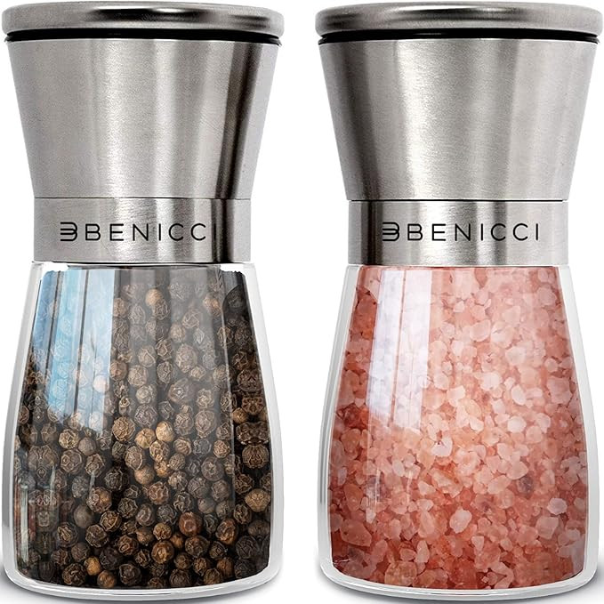Beautiful Stainless Steel Salt and Pepper Grinder Set of 2 - Pepper Mill & Salt Mill with Adjusta... | Amazon (US)