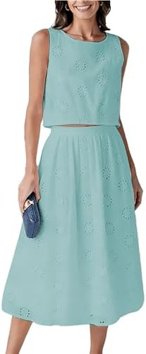 Wanzetaly Women's 2 Piece Skirt Set Hollow Out Eyelet Sleeveless Tank Top Maxi Skirt Boho Outfits... | Amazon (US)