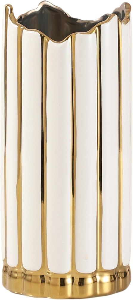 White Gold Ceramic Vase, White and Gold Vase Ceramic, Gold Vase for Flower Centers, Gold Bottom V... | Amazon (US)
