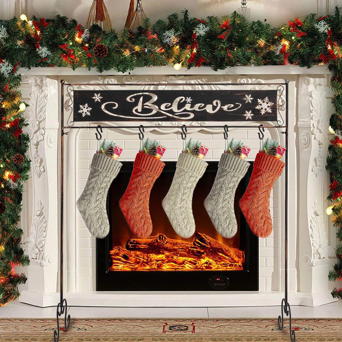 Christmas Stocking Holder Stand, Metal Frame With 5 Hooks, 35.5" X 40.5" For Stockings, Ornaments... | Wayfair North America