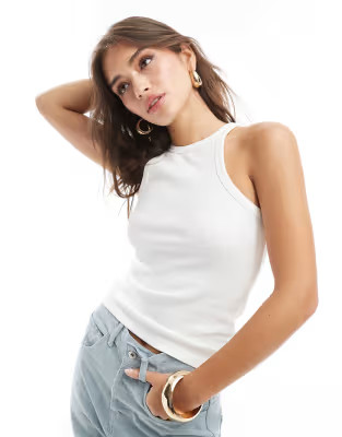 Vero Moda ribbed racer neck tank top in white | ASOS (Global)