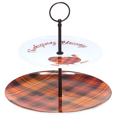 The Lakeside Collection Harvest Plaid Tableware - Salad Plates or Serving Tray - 2-Tier Tray | Target
