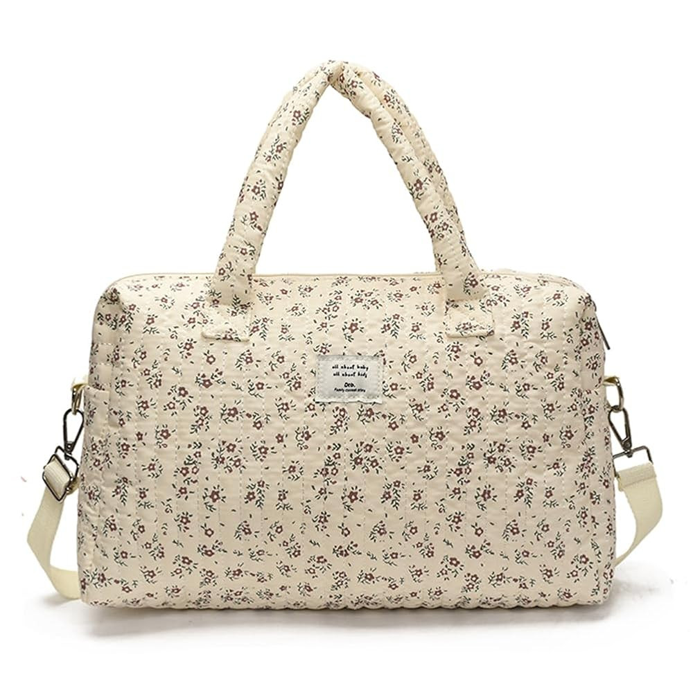 Quilted Duffle Bag For Women Cute Weekender Bag Floral Travel Bag Aesthetic Puffer Duffle Bag Cot... | Amazon (US)