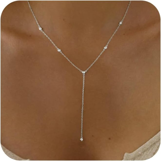 Gold Necklace for Women 14k Gold Plated CZ Lariat Necklace Choker Necklaces Boho | Amazon (US)