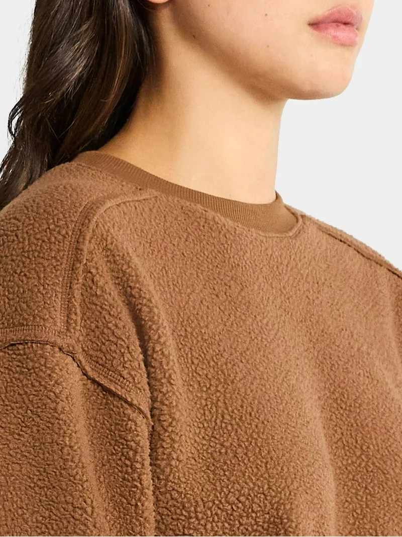 Time and Tru Women's Reverse Fleece Pullover Sweatshirt, XS-XXXL - Walmart.com | Walmart (US)