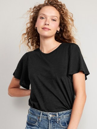 Flutter-Sleeve Slub-Knit Top for Women | Old Navy (US)