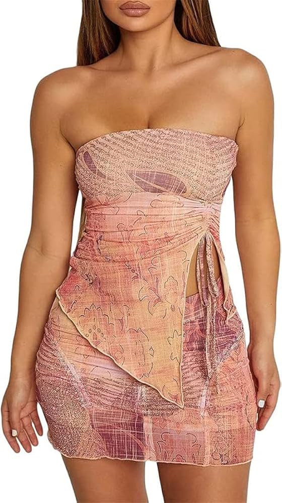 Women Y2k Ruffle 2 Piece Skirt Sets 3D Floral Sheer Mesh Crop Top Bodycon Mini Skirt Fringed Tass... | Amazon (US)