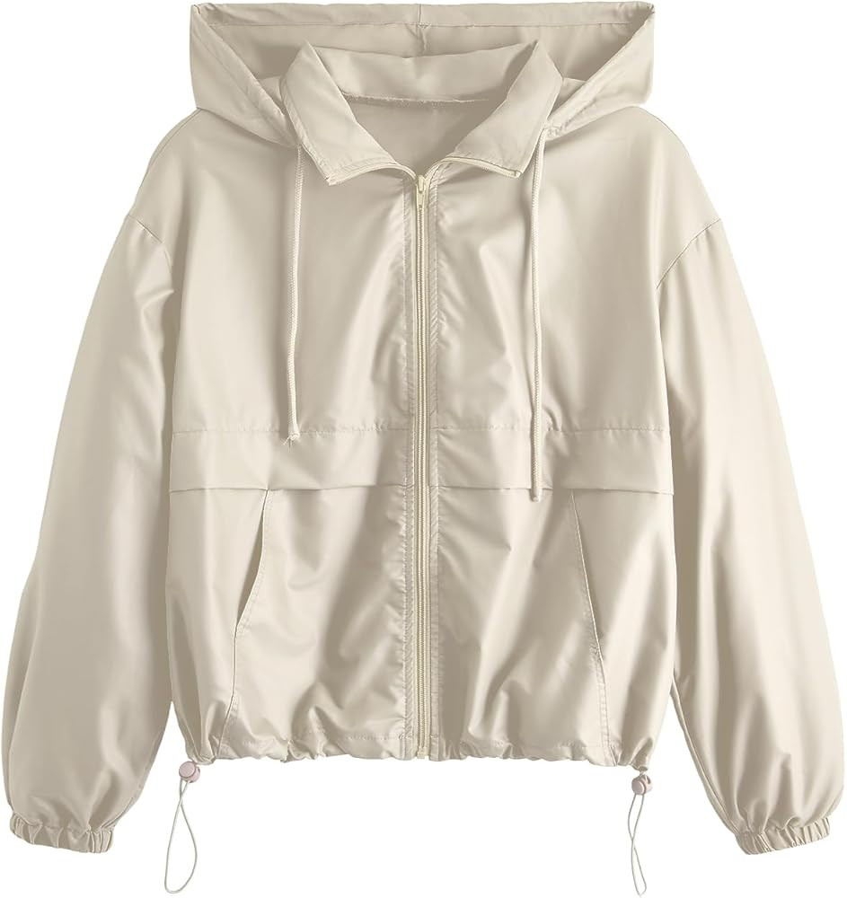 Verdusa Women's Zip Up Lightweight Windbreaker Jacket Sport Casual Workout Hoodie Outerwear with ... | Amazon (US)