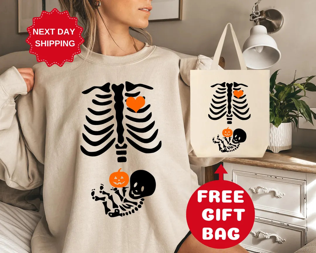Skeleton Halloween Maternity Sweatshirt, Funny Pregnancy Announcement Shirt 2024, Pregnant Women ... | Etsy (US)