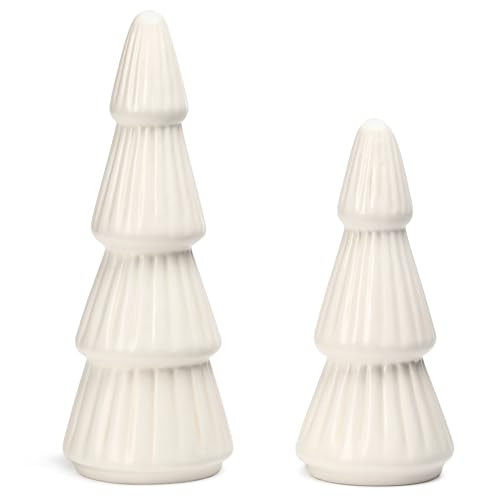 KORMMCO White Ceramic Christmas Tree Decor, Christmas Decorations, Small Winter Farmhouse Christm... | Amazon (US)