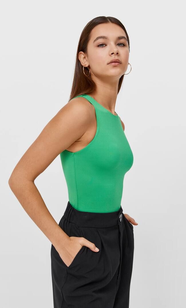 Body en polyamide encolure américaine - Mode femme | Stradivarius France | Stradivarius (FR)