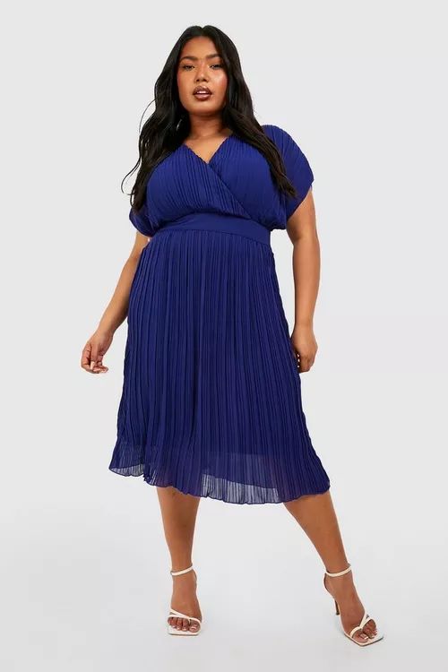 Plus Occasion Pleated Wrap Midi Dress | Boohoo.com (UK & IE)