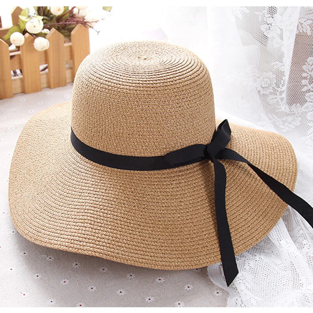 Nomeni New Women Ladies Floppy Beach Sun Foldable Cap Summer Wide Brim Straw Hat Khaki | Walmart (US)