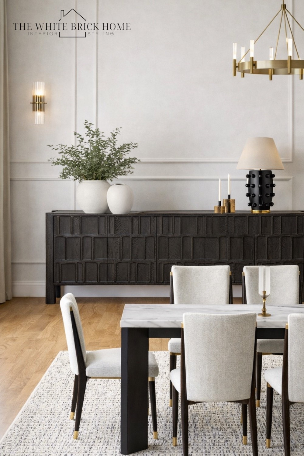 A modern traditional dining room that balances brass lighting, soft neutrals, and tailored symmetry to an elevated, elegant space. 
🖤🖤
Dining room, dining room decor, dining room ideas, home decor, home design, wall sconces, dining room lighting, chandelier, dining table, dining chairs, table lamp, home decor, home design, modern home, modern home ideas, home decor ideas, area rug, living room rug, crate and barrel, cb2, pottery barn, Amazon home 


#LTKSaleAlert #LTKSeasonal #LTKHome