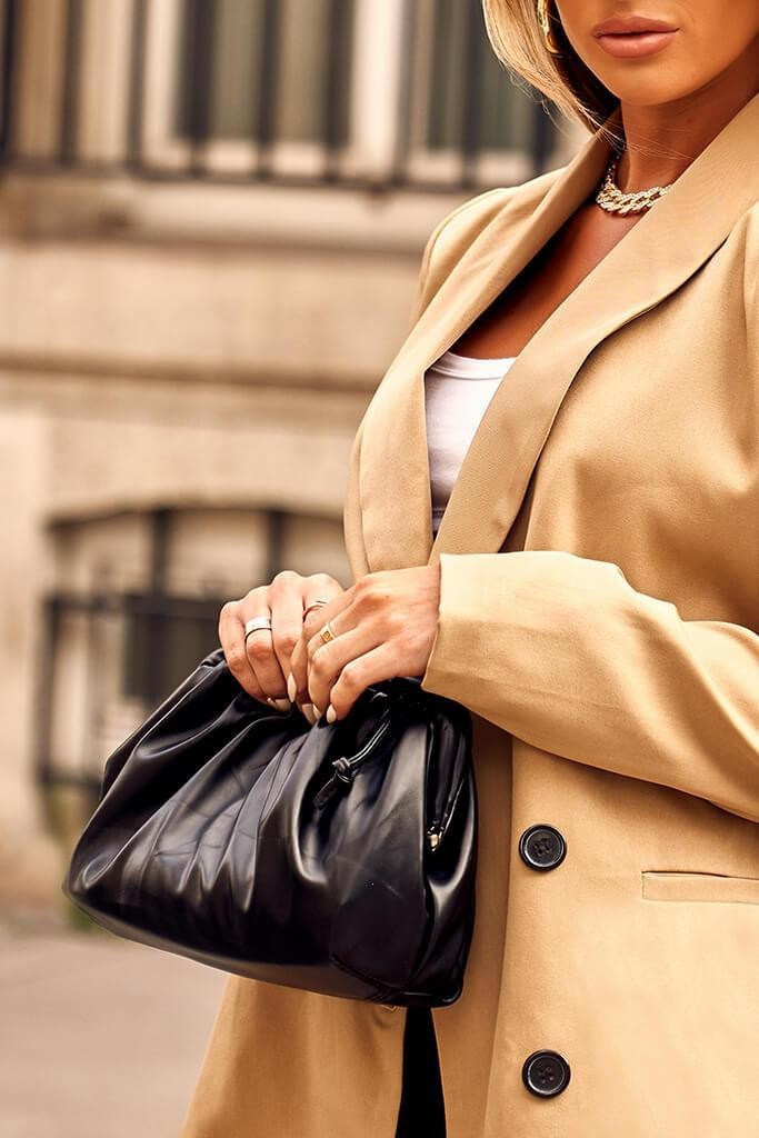 Black Faux Leather Ruched Side Bag | I Saw It First