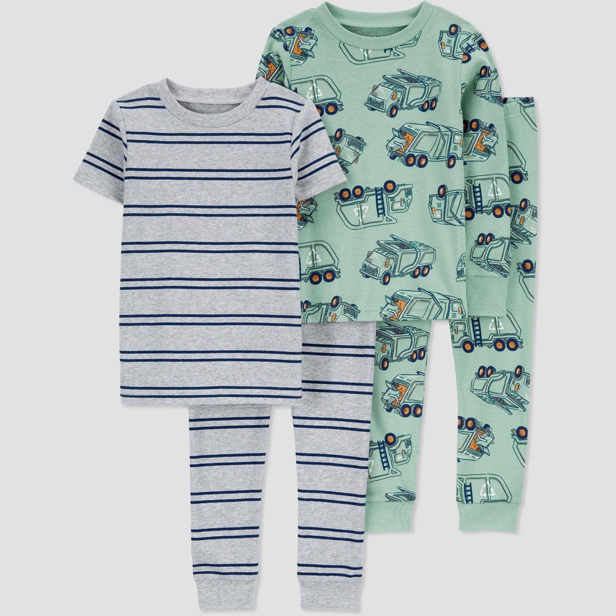 Carter's Just One You® Toddler Boys' Garbage Trucks Printed & Striped Pajama Set - Green/Gray | Target