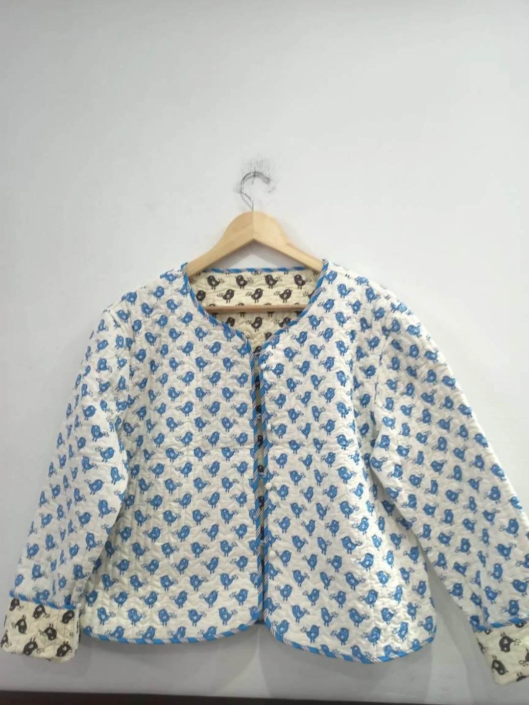 Indian HandBlock Print Fabric Quilted Jacket Short kimono Women Wear New Style Sky Blue Flower Co... | Etsy (CAD)