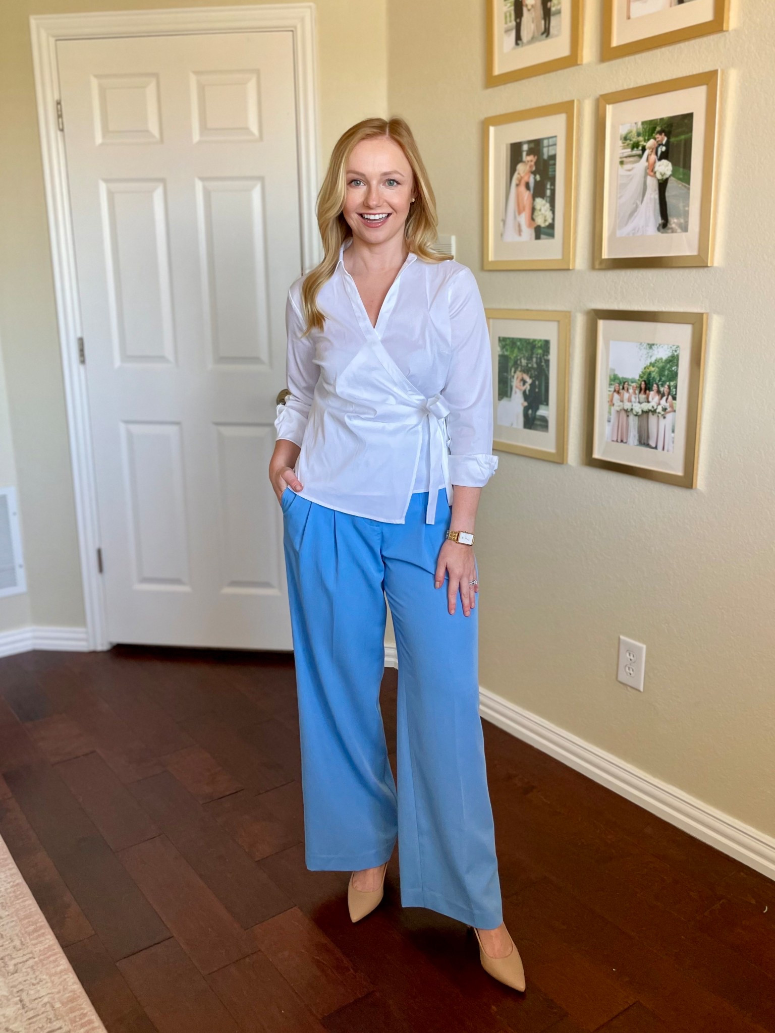 Loving this shade of blue! Wearing a 2P in pants and XSP in top 

#LTKSeasonal #LTKWorkwear #LTKPetite