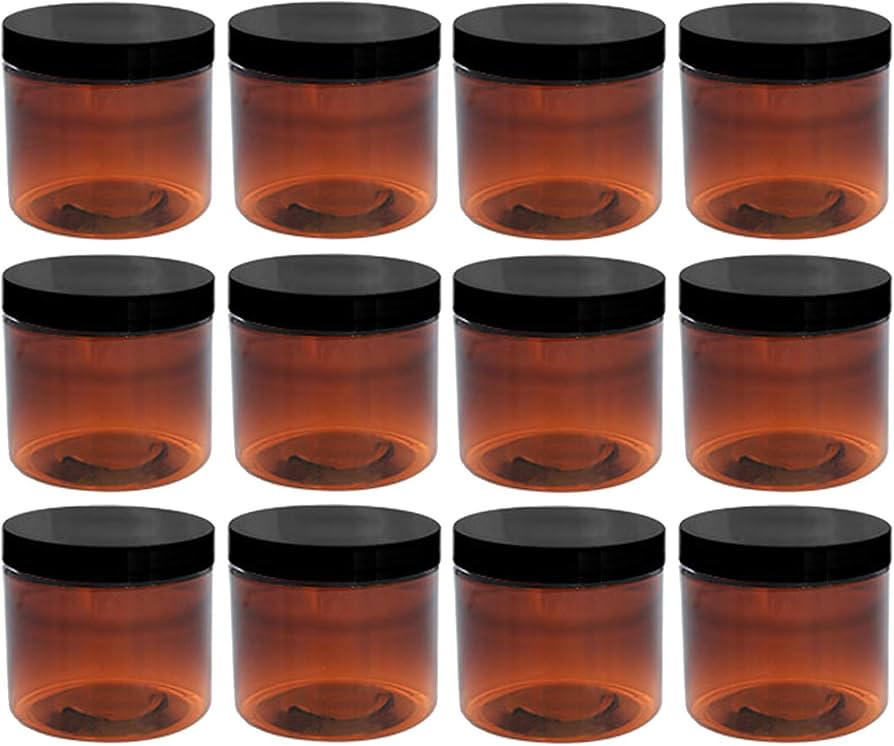 Aromine 8oz Amber Plastic Jars with Blank Labels (BPA Free PET Plastic) (12 Count) | Amazon (US)