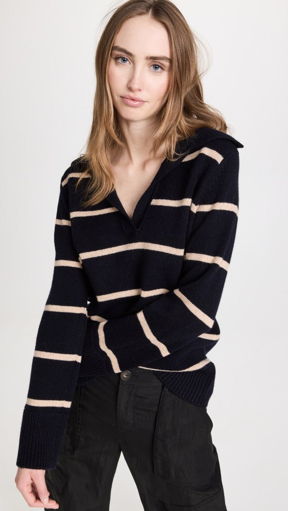 Vince Johny Collar Stripped Easy Sweater | Shopbop | Shopbop
