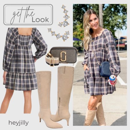 This long sleeve plaid dress is perfect for fall! Currently 20% off, wearing size small. If between sizes, size down. Knee high boots, Nordstrom, tts. 

#LTKitbag #LTKshoecrush #LTKSeasonal