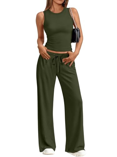 Trendy Queen Women's 2 Piece Summer Lounge Sets Butter Soft Tank Top & High Waisted Wide Leg Pant... | Amazon (US)
