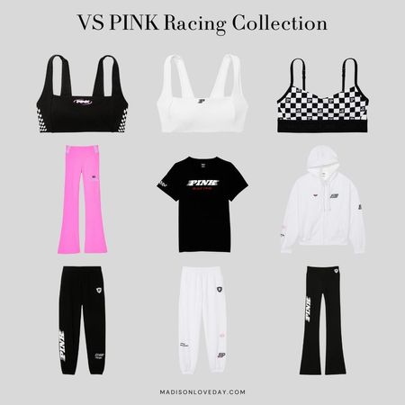 VS Pink Racing Collection,  Victoria's Secret, loungewear, activewear, motorsport, racing, casual style, casual outfits, comfy style, comfy outfits, moto, square neck sports bra, flare leggings, scoop sports bra, oversized short sleeve t-shirt, fleece sweatpants, fleece full zip hoodie, 

#LTKActive #LTKsalealert #LTKfindsunder50