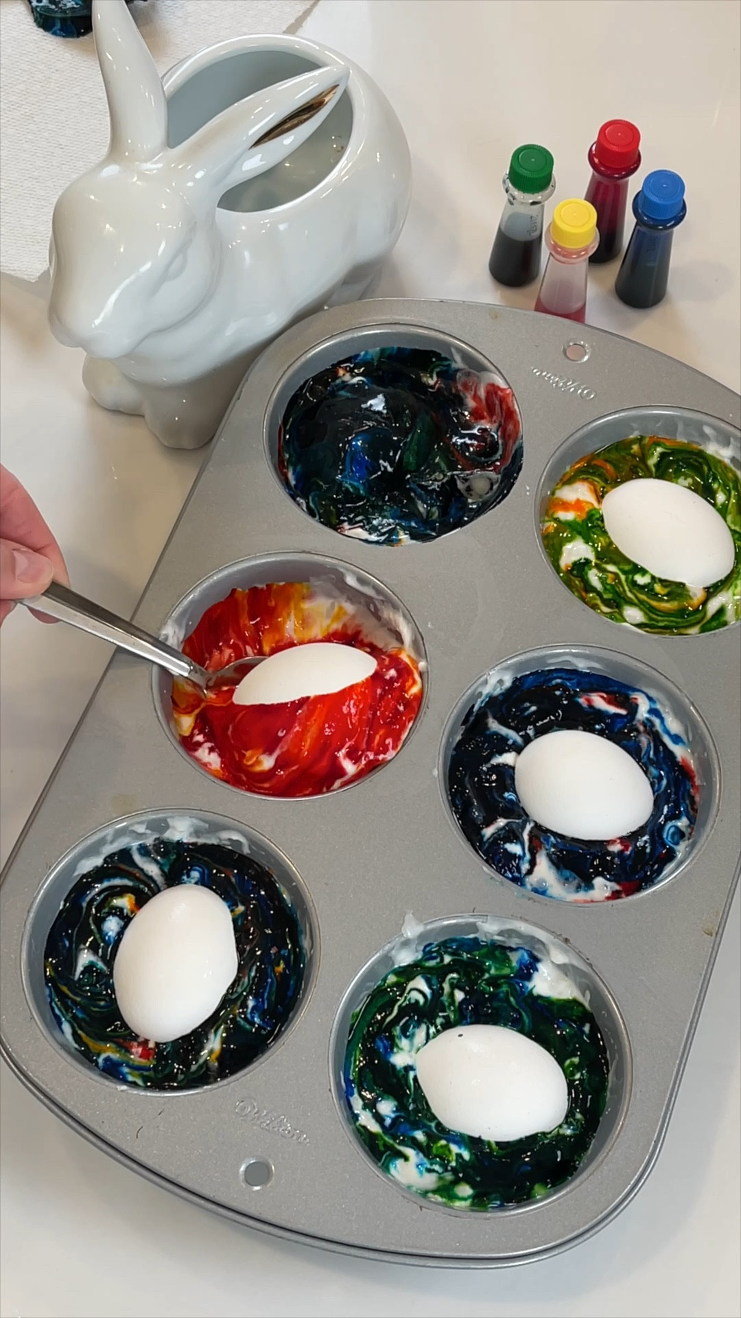 Try dying your Easter eggs with whipped cream this year!  It’s such a fun way to do it and they turn out great! #eastereggs #easter2024 #easterideas