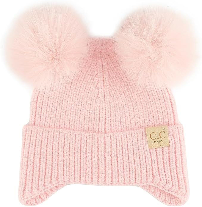 C.C Baby Double Fur Pom Pom Beanie with Ear Flap for Boys Girls - Comfortable Soft Warm Infant To... | Amazon (US)
