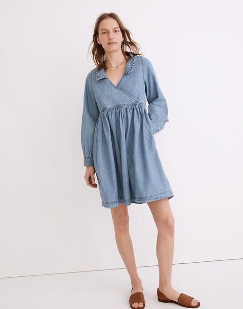 Ruffle-Collar Faux-Wrap Dress: TENCEL™ Denim Edition | Madewell