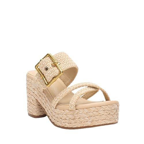 Mata Shoes Womens Raffia Slip On Heeled Platform Sandal Kahn Raffia/Beige 7.5, Beige/Raffia | Amazon (US)