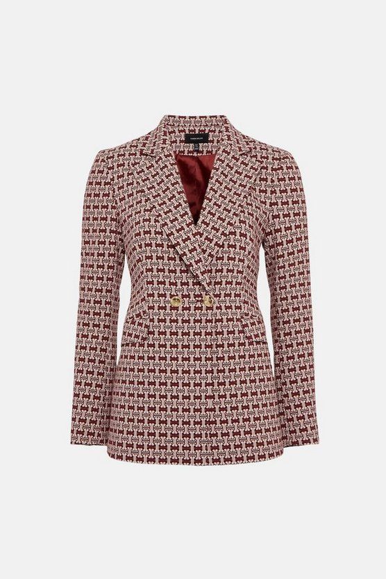 Geo Stretch Jacquard Tailored Jacket | Karen Millen UK & IE