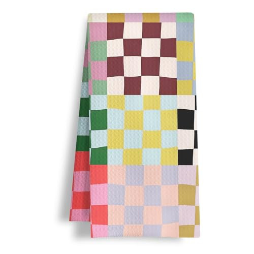 HSIASHENG Modern Abstract Checkered Kitchen Towels, Retro Trendy Checkered Dish Tea Towels, Mid Century Modern Plaid Checkerboard Decorative Hand Towel for Bathroom Kitchen, 16x24 Inch | Amazon (US)