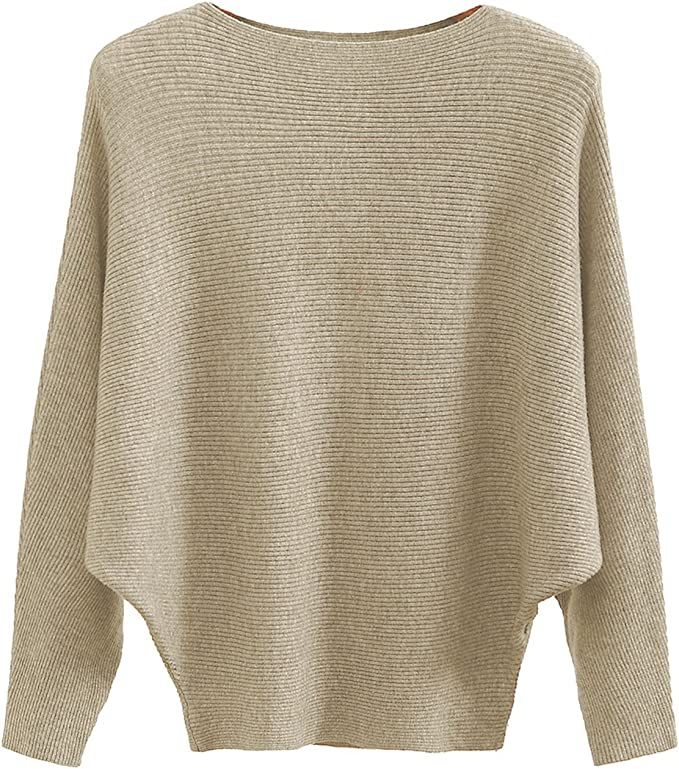 GABERLY Boat Neck Batwing Sleeves Dolman Knitted Sweaters and Pullovers Tops for Women (Tan, One ... | Amazon (US)