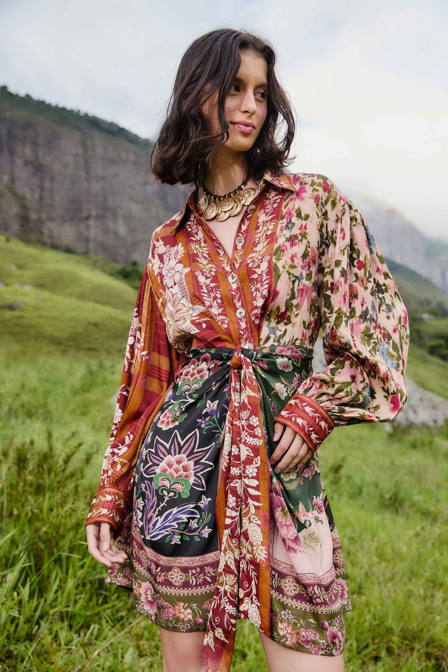 Mixed Winter Garden Lenzing™ Ecovero™ Viscose Mini Dress | FARM Rio | FarmRio (US)