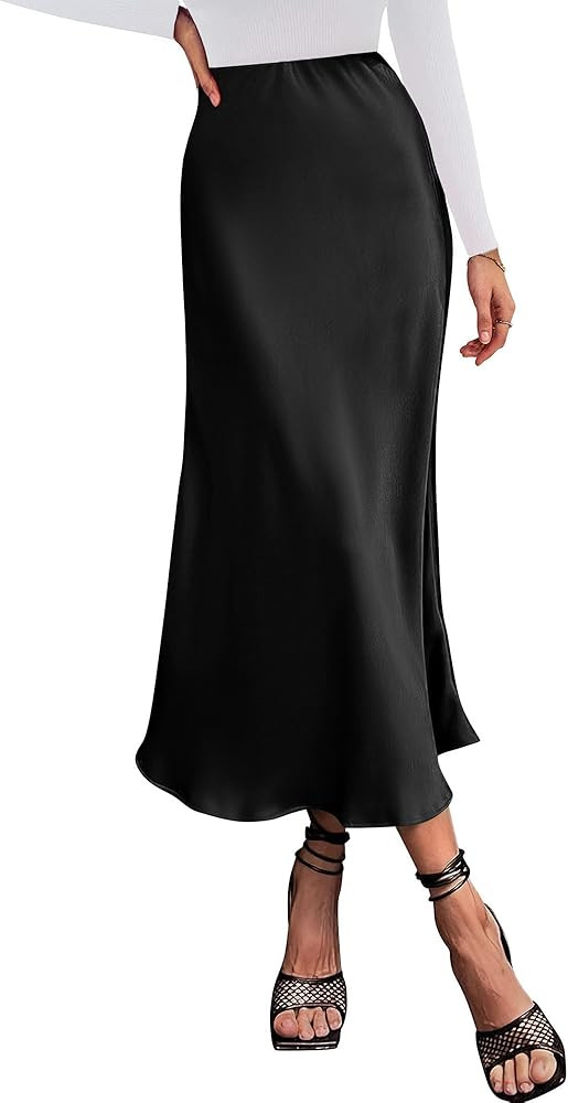 BTFBM 2024 Women Long Satin Summer Fall Skirt Silk Elegant High Waist Cocktail Party Wedding Flar... | Amazon (US)