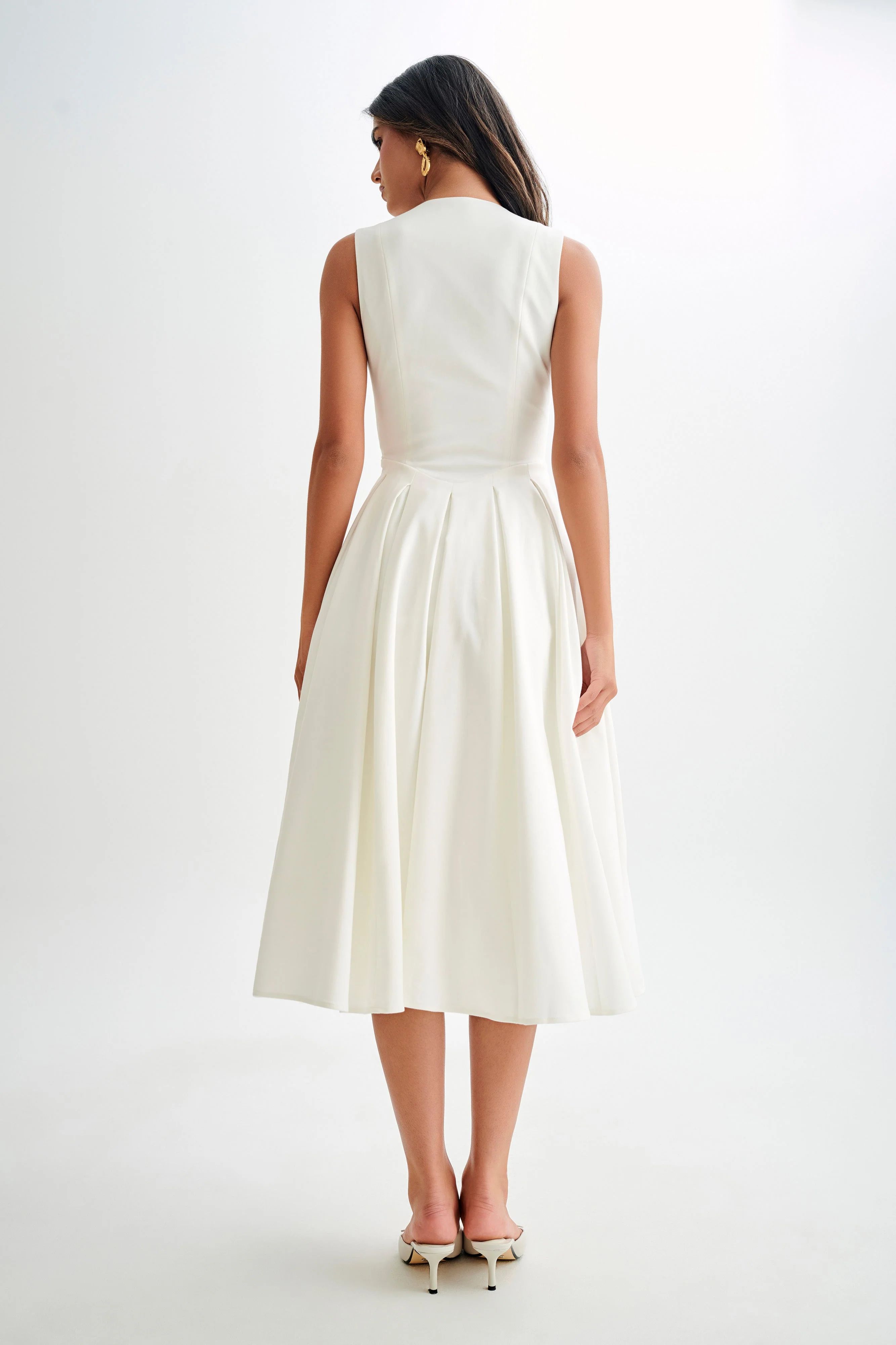 Keely Cotton Sleeveless Midi Dress - White | MESHKI US