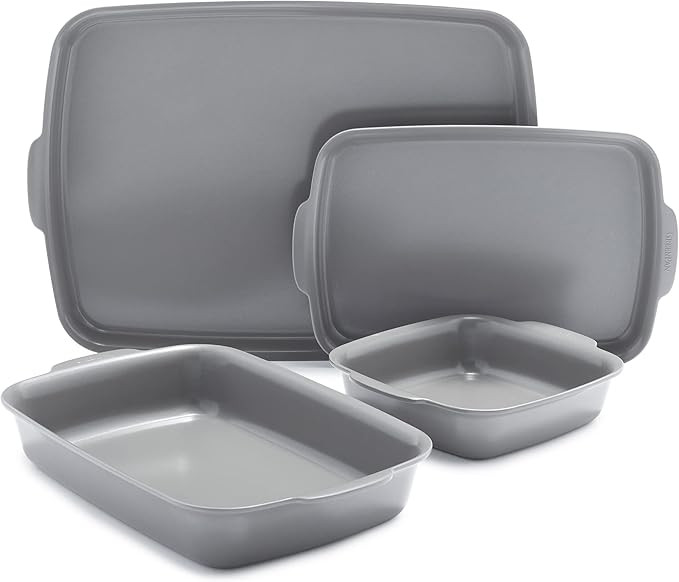 GreenPan Premiere Ovenware Healthy Ceramic Nonstick 4-Piece Warp-Free Bakeware Set, Rectangular a... | Amazon (US)