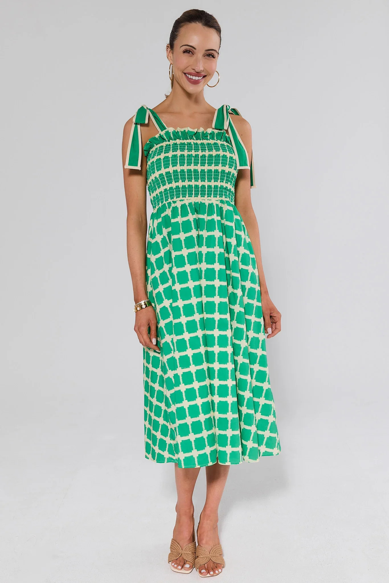 Talia Green Printed Midi Dress | Avara