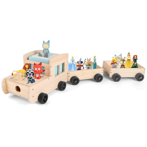 Taladad Storage & Play Car for Toniebox and Tonie Figures Storage Shelf (Wooden Trailer), Magnetic Shelves Compatible with Tonie Box Player Character for Children Room (Natural, Car) | Amazon (US)