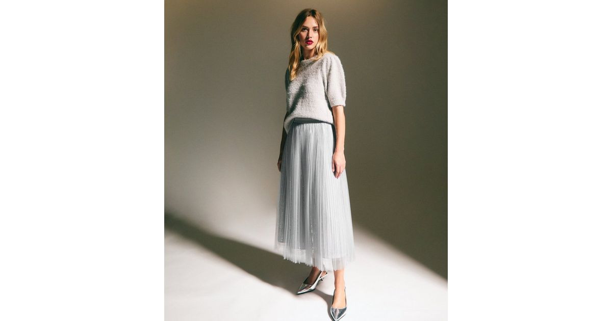Grey Sequinned Tulle Midi Skirt | New Look | New Look (UK)