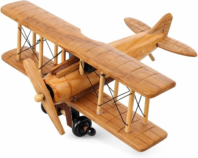 Garneck Vintage Wooden Airplane Model: Classic Biplane Aircraft Decor Handmade Propeller Plane fo... | Amazon (US)