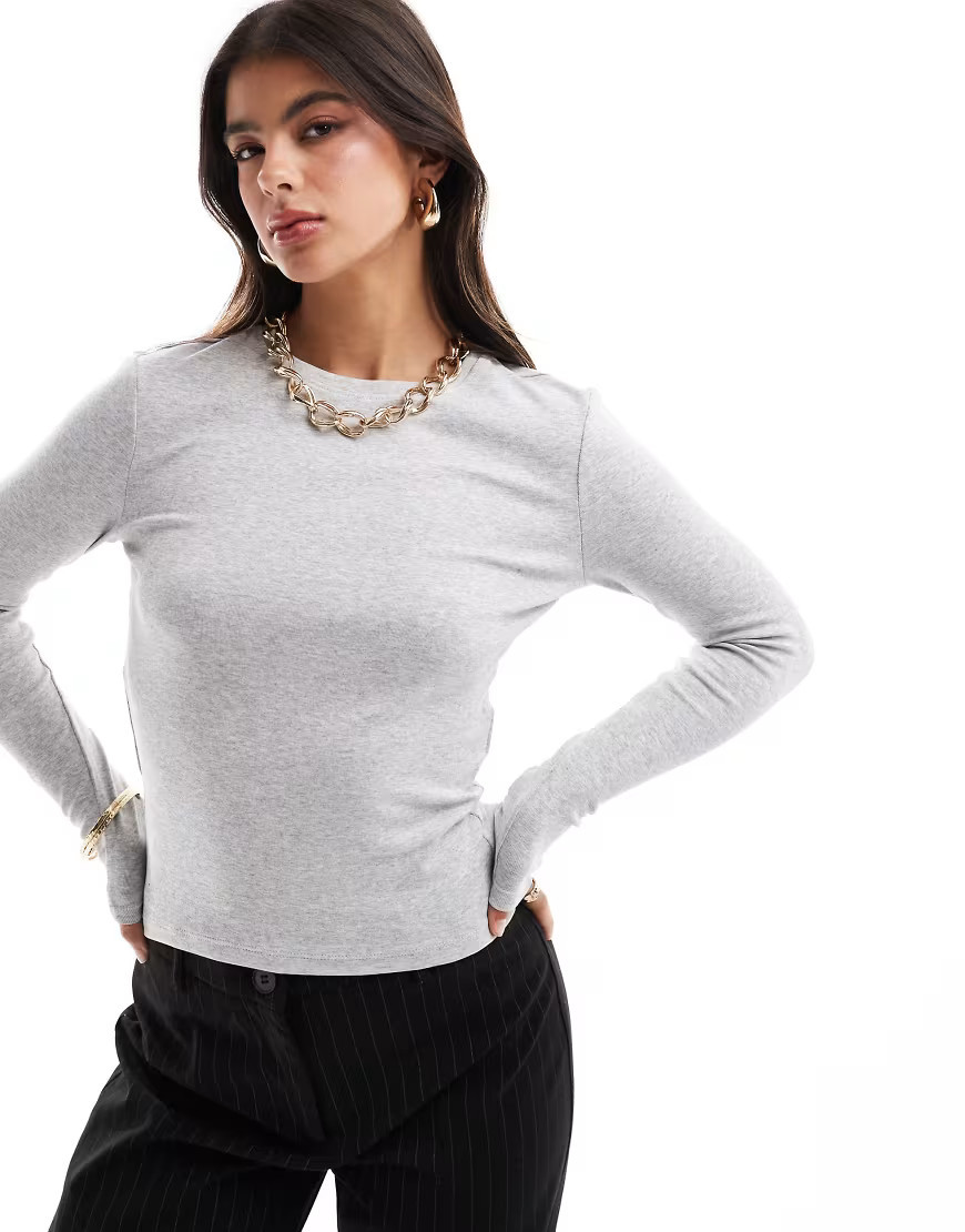 ONLY long sleeve top in light gray melange | ASOS (Global)