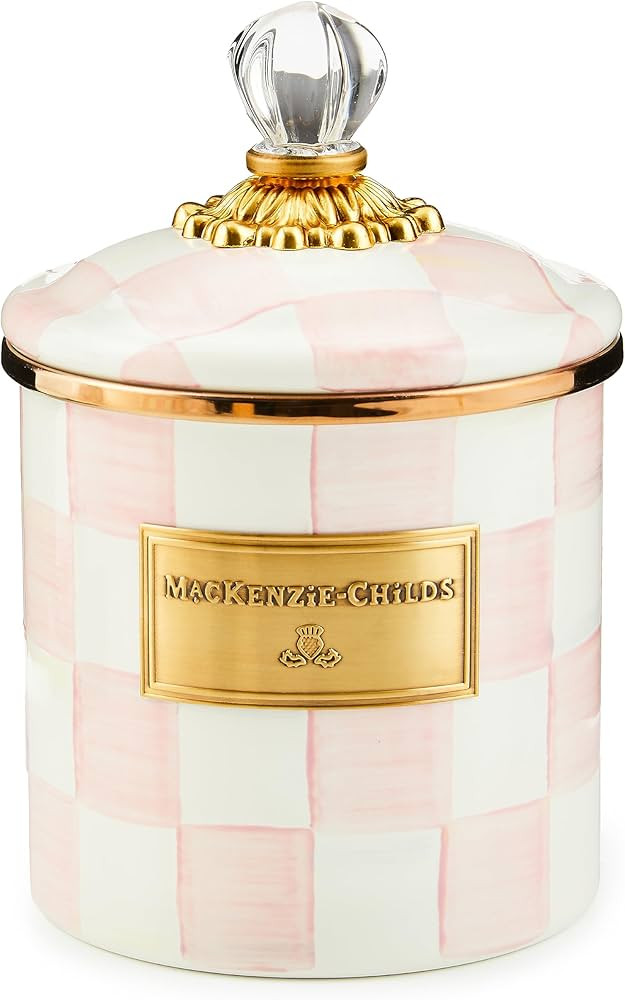 MACKENZIE-CHILDS Rosy Check Enamel Canister, Pink-and-White Kitchen Storage Container with Lid, S... | Amazon (US)