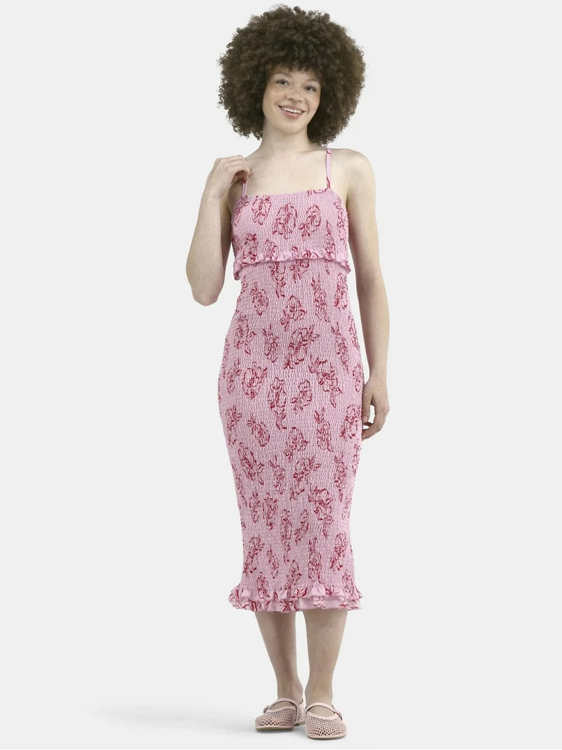 No Boundaries Smocked Bodycon Midi Dress, Women's - Walmart.com | Walmart (US)