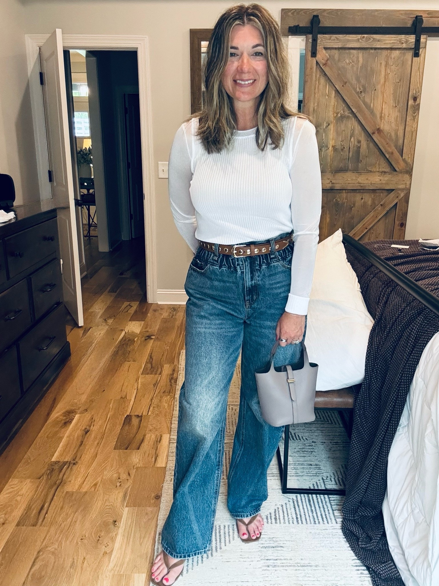What I wore to Mother’s Day dinner. I am loving this KBB line @ Target. It’s literally so chic. Like Zara for Target. I will definitely be showing some more of this line. The jeans are a “paper bag” fit and the shirt is ribbed with sheer sleeves. The jeans come with a green nylon belt but I traded it out for this one because I wanted it more dressy.

#LTKMothersDay #LTKOver40 #LTKootd