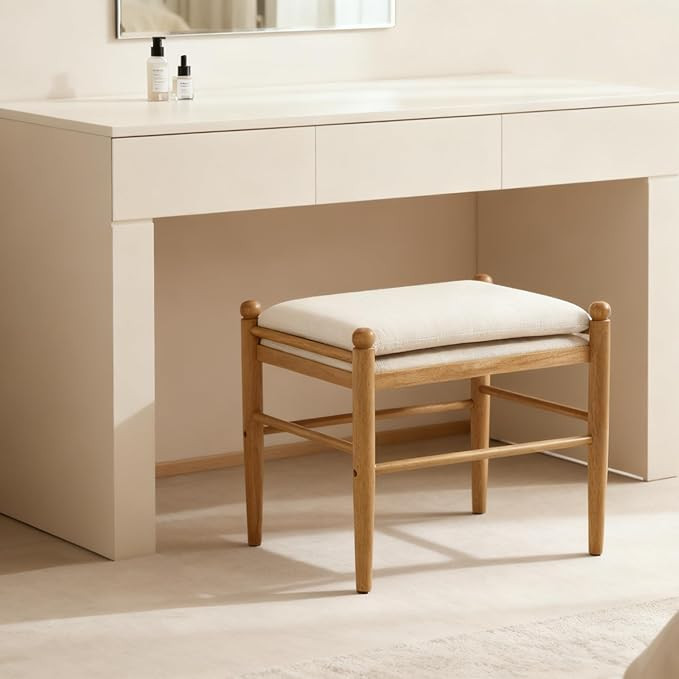 Janoray Ottoman Footrest, 19 Inch Upholstered Vanity Bench Seat, Backless Makeup Stool with Solid... | Amazon (US)