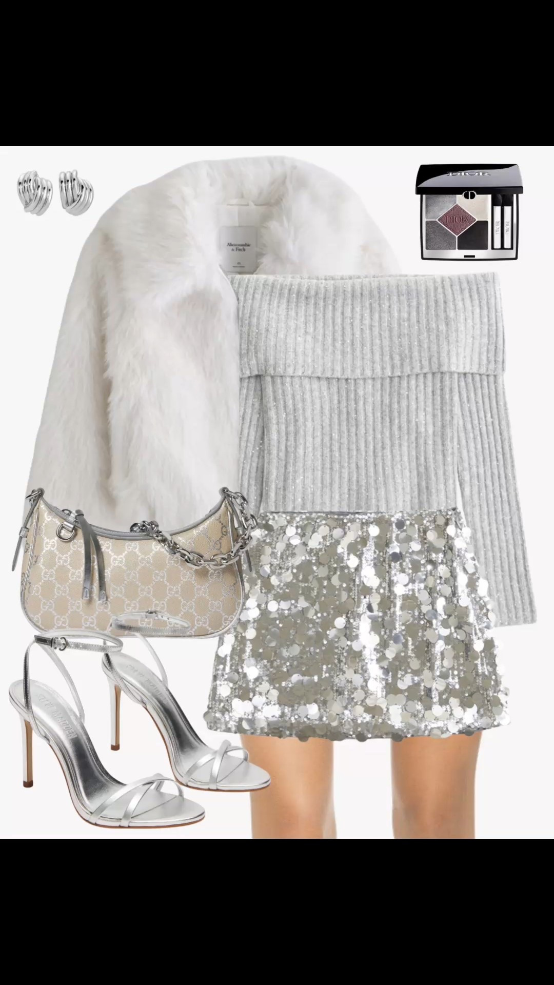 Holiday party outfit with a faux fur jacket, off shoulder sweater, sequin skirt, strappy heels, shoulder bag 🩶

#LTKSaleAlert #LTKCyberWeek #LTKHoliday
