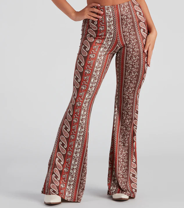 Cool Vibes Border Print Flare Pants | Windsor Stores
