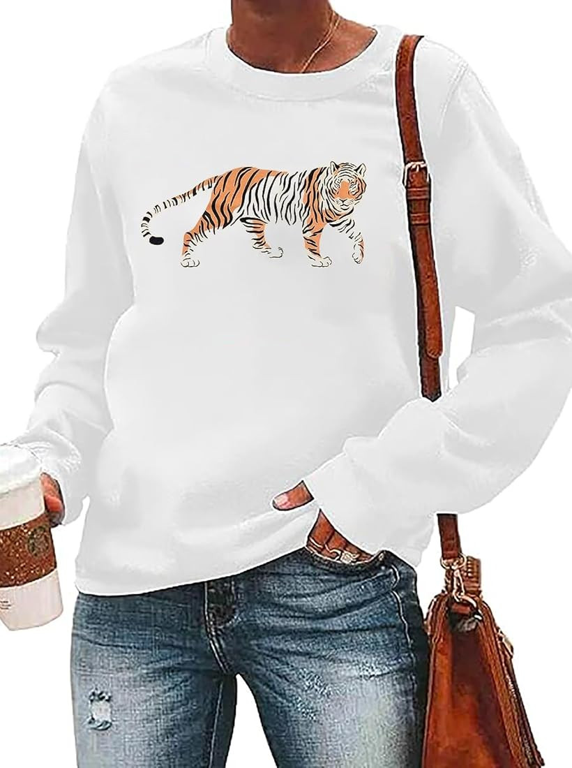 Tiger Sweatshirt Women Vintage Leopard Tiger Graphic Pullovers Animal Lover Long Sleeve Top Fall ... | Amazon (US)